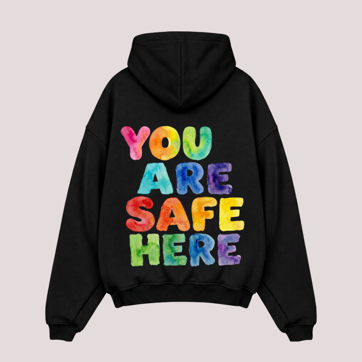 Oversized zipper "YOU ARE SAFE HERE"