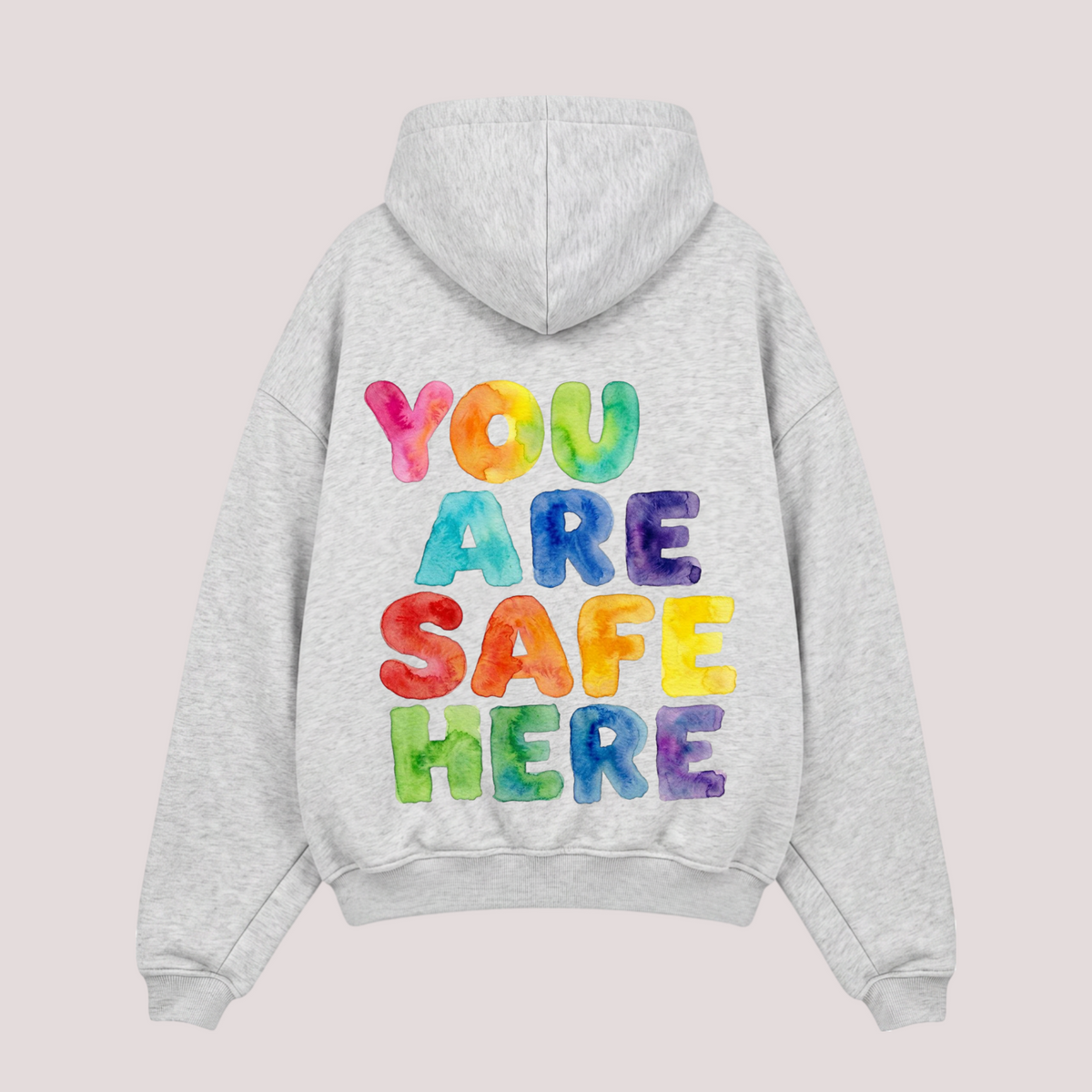 Oversized zipper "YOU ARE SAFE HERE"