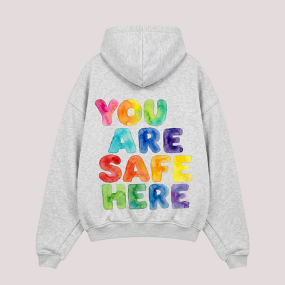 Oversized zipper "YOU ARE SAFE HERE"